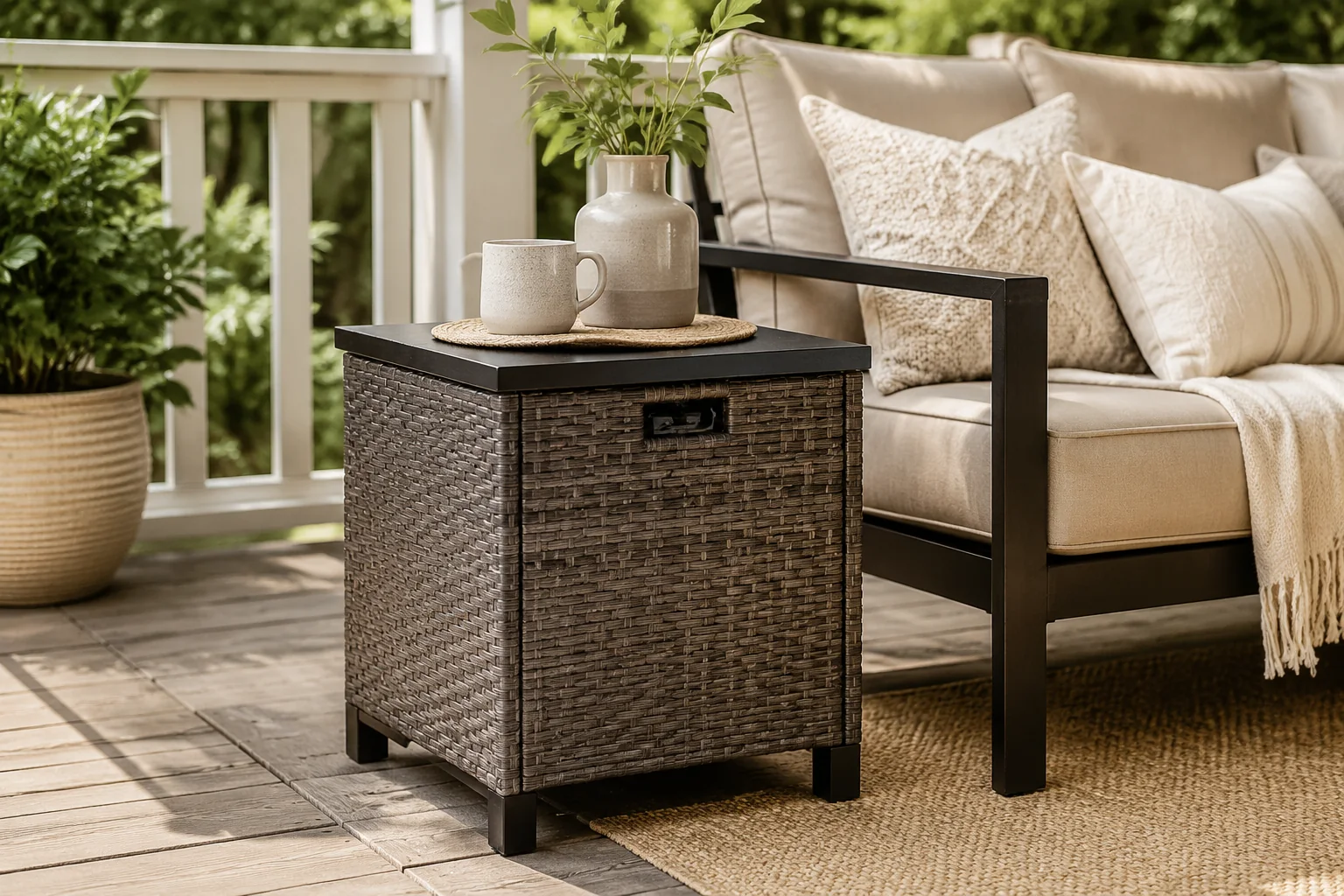 Teravuq Woven Patio Side Table with Storage - Image 3