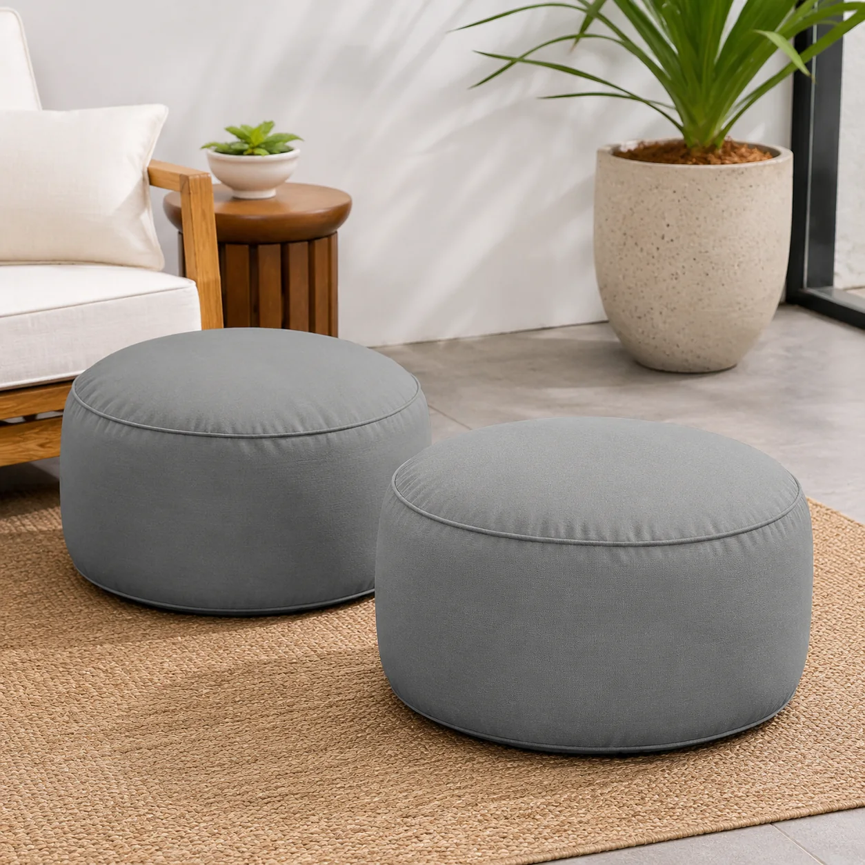 Teravuq Outdoor Floor Pouf Set of 2 - Image 4