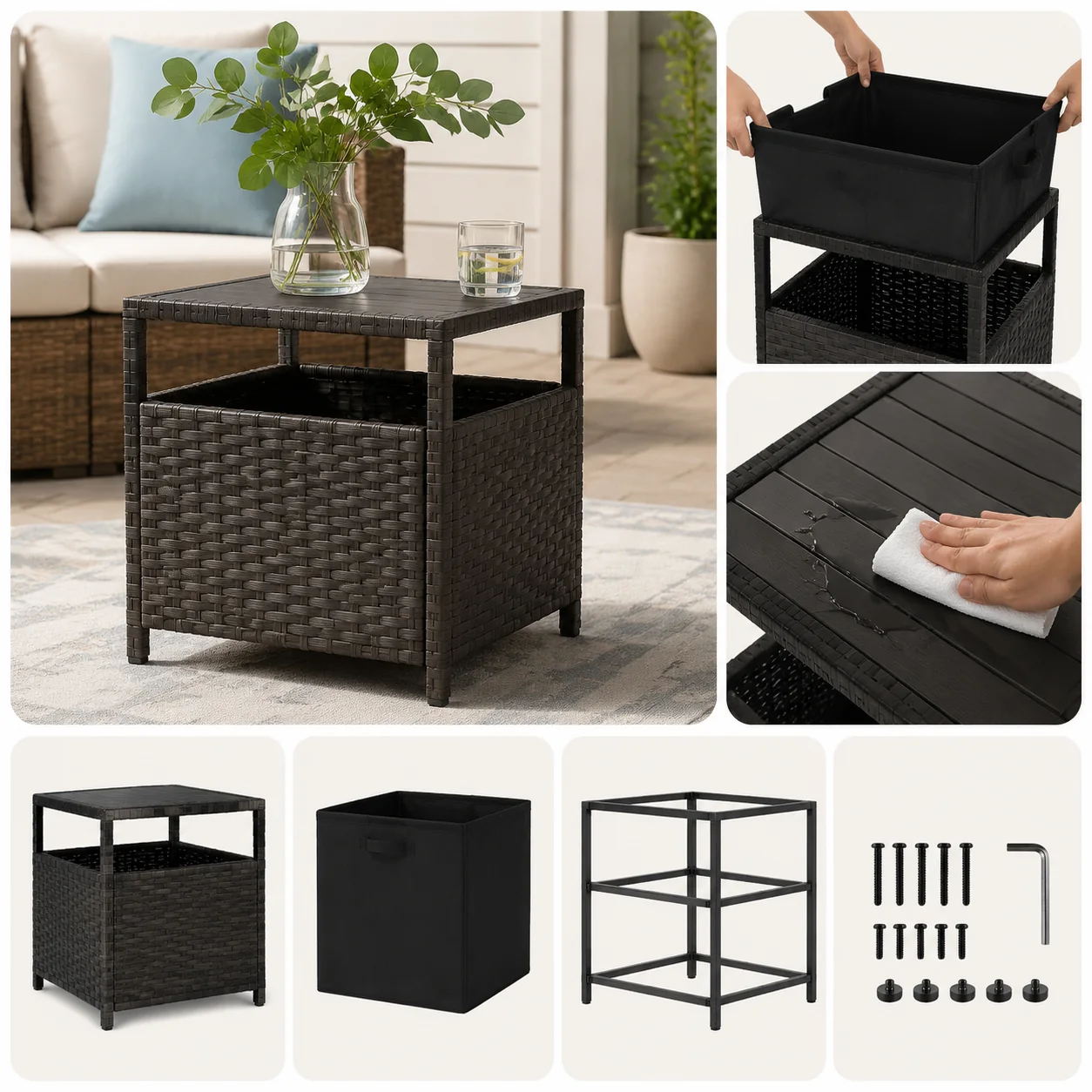 Teravuq Woven Patio Side Table with Storage - Image 4